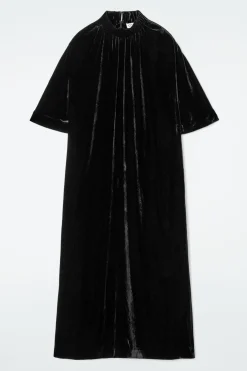 COS GATHERED SILK-BLEND VELVET MIDI DRESS-Women Dresses & Jumpsuits