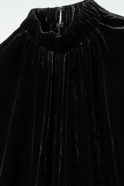 COS GATHERED SILK-BLEND VELVET MIDI DRESS-Women Dresses & Jumpsuits