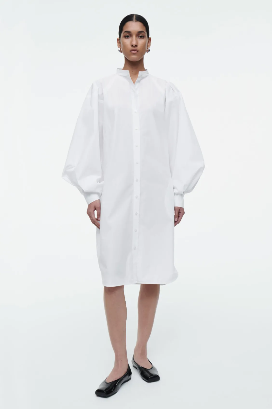 COS GRANDAD-COLLAR MIDI SHIRT DRESS-Women Dresses & Jumpsuits