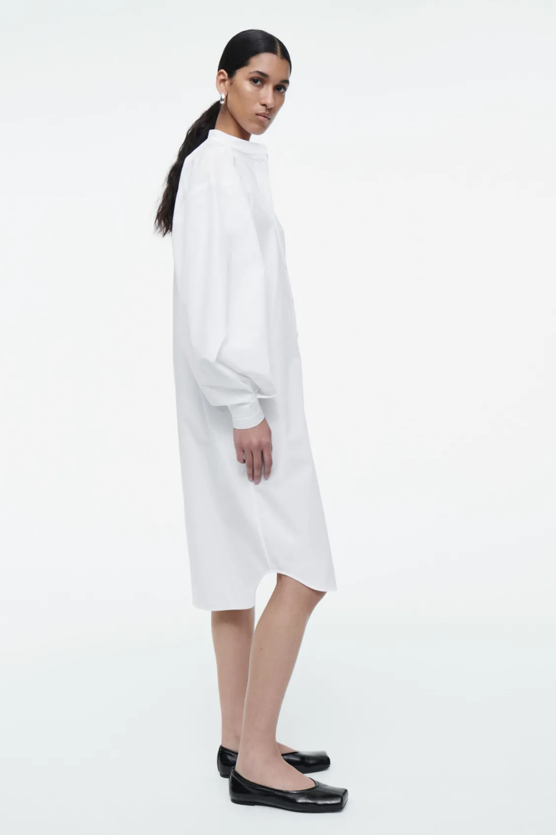 COS GRANDAD-COLLAR MIDI SHIRT DRESS-Women Dresses & Jumpsuits