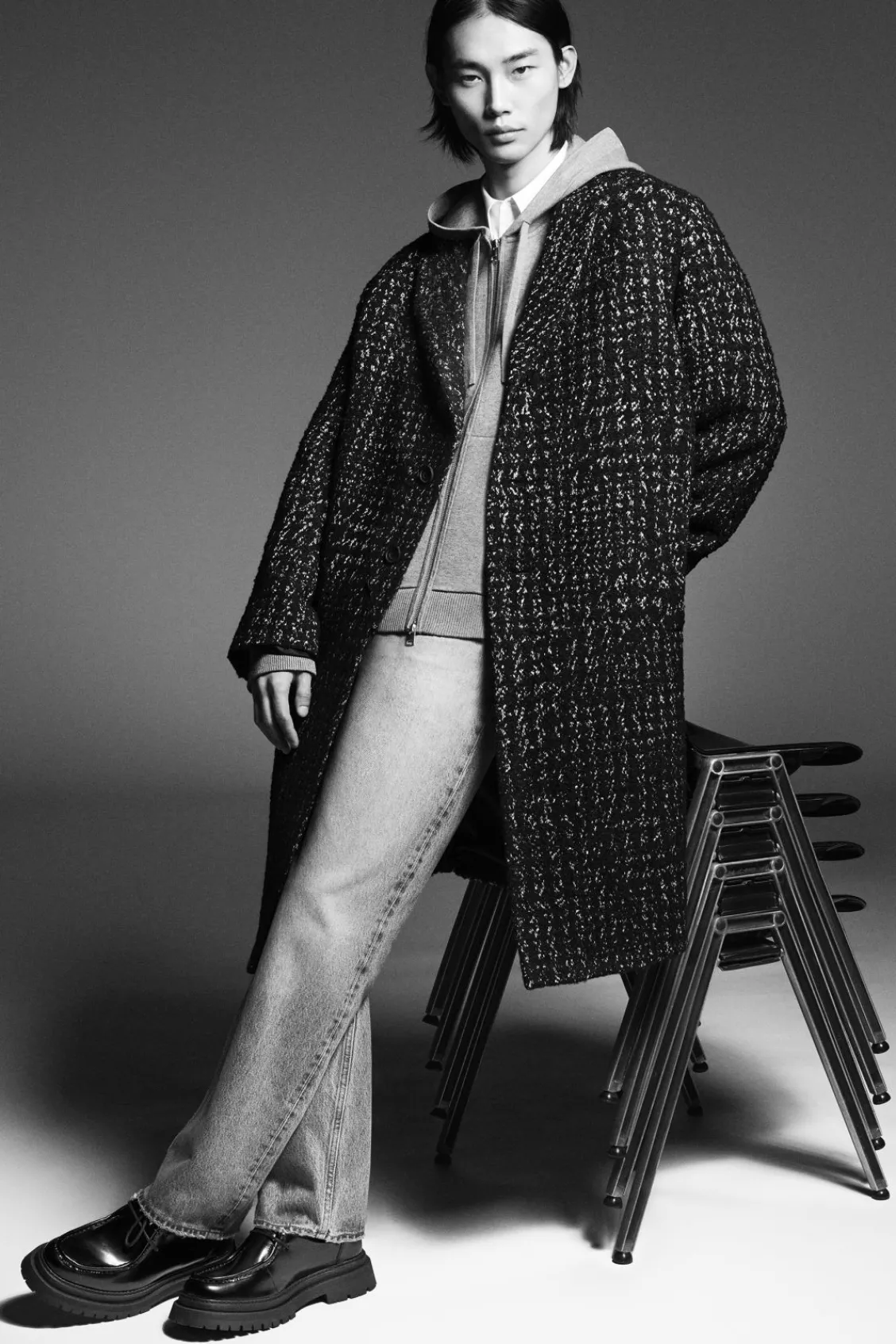 COS HOUNDSTOOTH BOUCLÉ OVERCOAT- Coats & Jackets