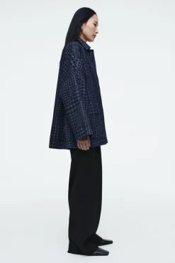 COS HOUNDSTOOTH-JACQUARD DENIM JACKET-Women Coats & Jackets