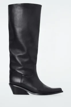 COS KNEE-HIGH LEATHER COWBOY BOOTS-Women Shoes