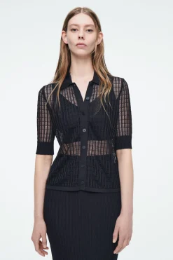 COS LACE-STITCH SHORT-SLEEVED CARDIGAN-Women Sweaters & Cardigans