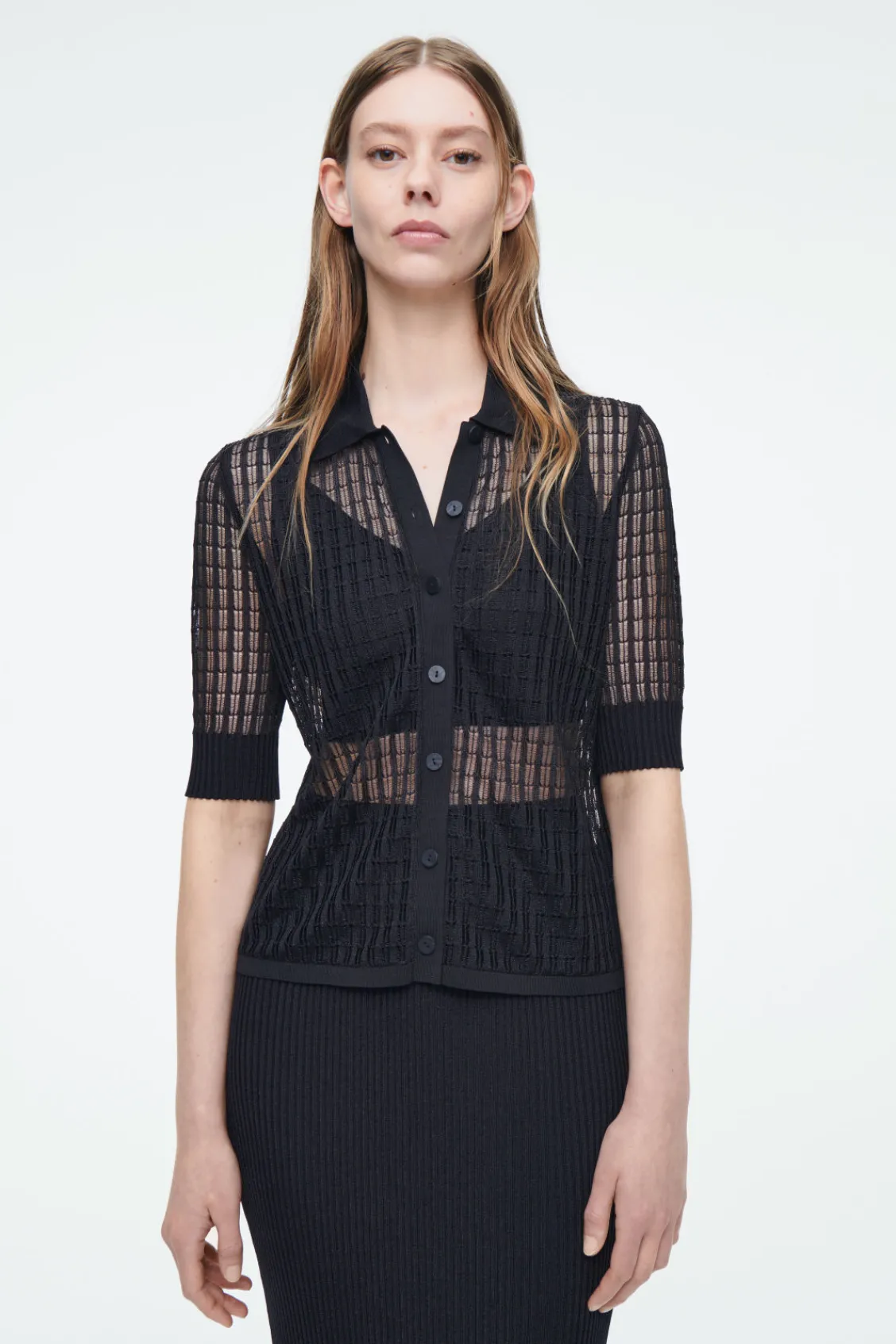 COS LACE-STITCH SHORT-SLEEVED CARDIGAN-Women Sweaters & Cardigans