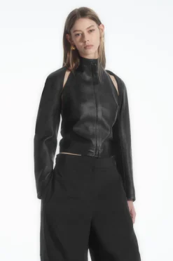 COS LEATHER RACER BOLERO-Women Capes & Hybrids | Tops