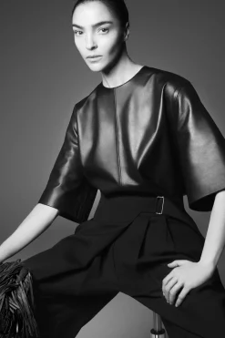 COS LEATHER T-SHIRT-Women Shirts & Blouses | Tops
