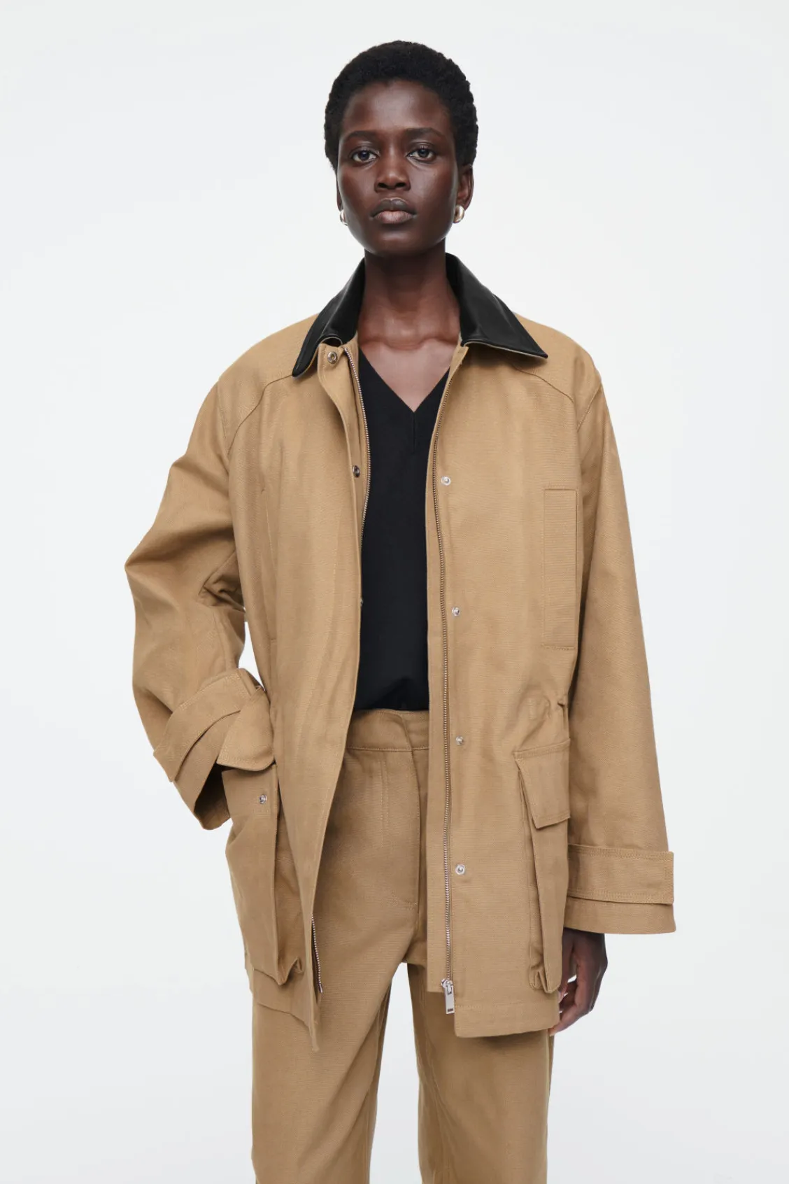 COS LEATHER-COLLAR FIELD JACKET-Women Coats & Jackets