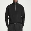 COS LEATHER-DETAIL MERINO WOOL HALF-ZIP SWEATER- Sweaters & Cardigans