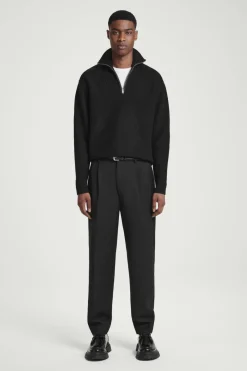COS LEATHER-DETAIL MERINO WOOL HALF-ZIP SWEATER- Sweaters & Cardigans