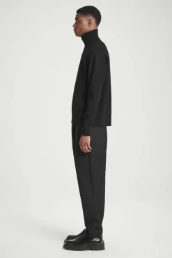 COS LEATHER-DETAIL MERINO WOOL HALF-ZIP SWEATER- Sweaters & Cardigans