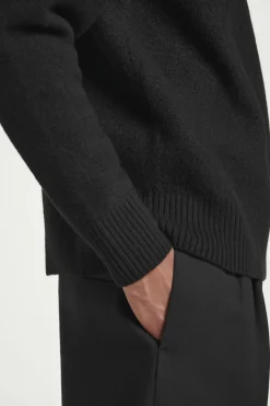 COS LEATHER-DETAIL MERINO WOOL HALF-ZIP SWEATER- Sweaters & Cardigans