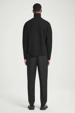 COS LEATHER-DETAIL MERINO WOOL HALF-ZIP SWEATER- Sweaters & Cardigans