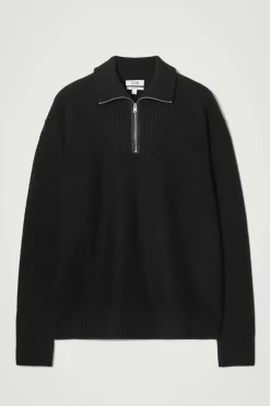 COS LEATHER-DETAIL MERINO WOOL HALF-ZIP SWEATER- Sweaters & Cardigans