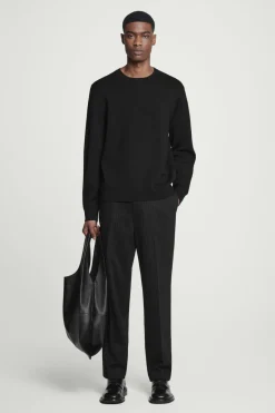 COS LEATHER-PANELLED MERINO WOOL JUMPER- Sweaters & Cardigans