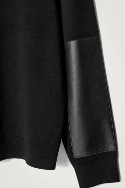 COS LEATHER-PANELLED MERINO WOOL JUMPER- Sweaters & Cardigans