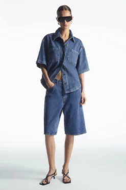 COS LONGLINE DENIM SHORTS-Women Pants