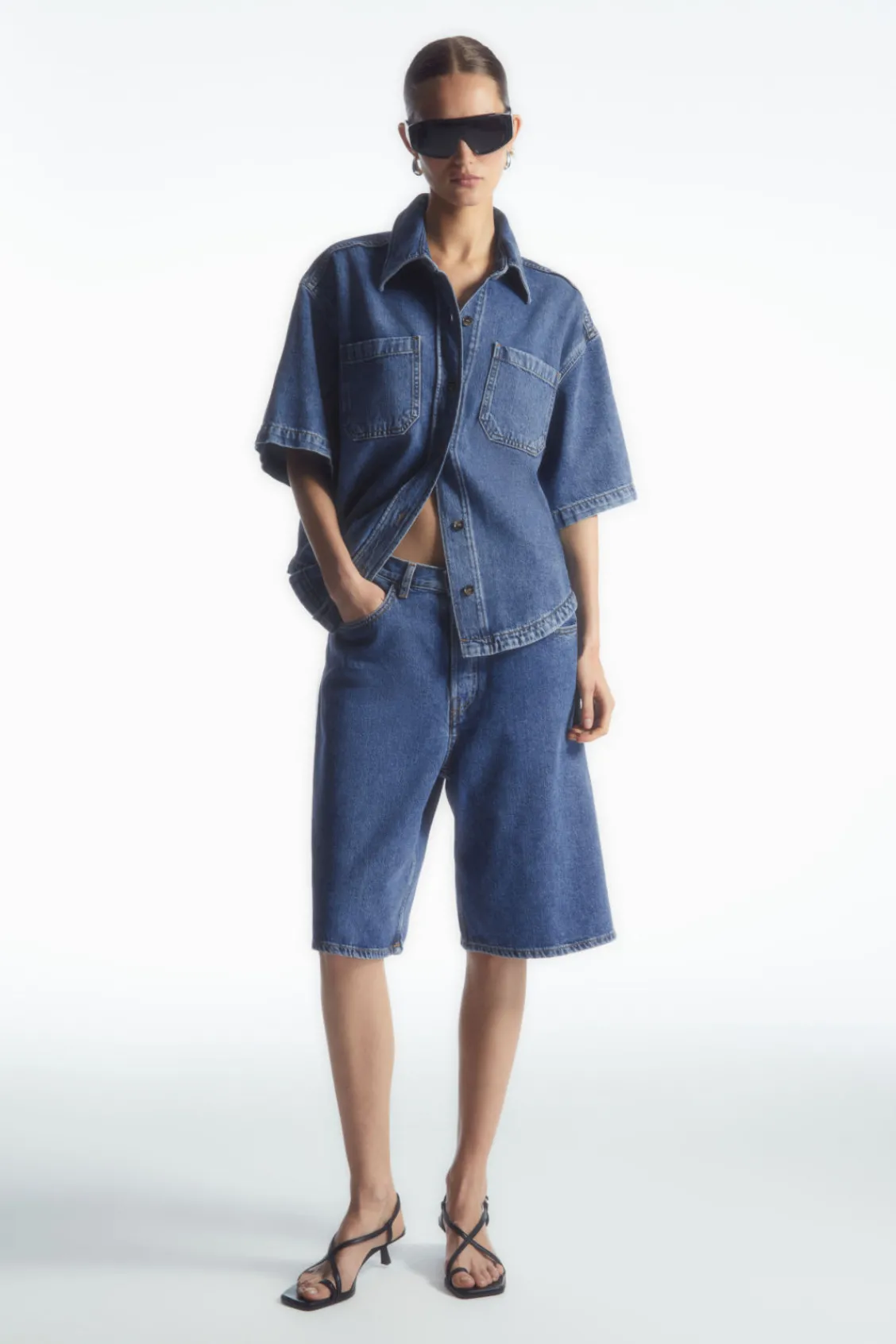 COS LONGLINE DENIM SHORTS-Women Pants