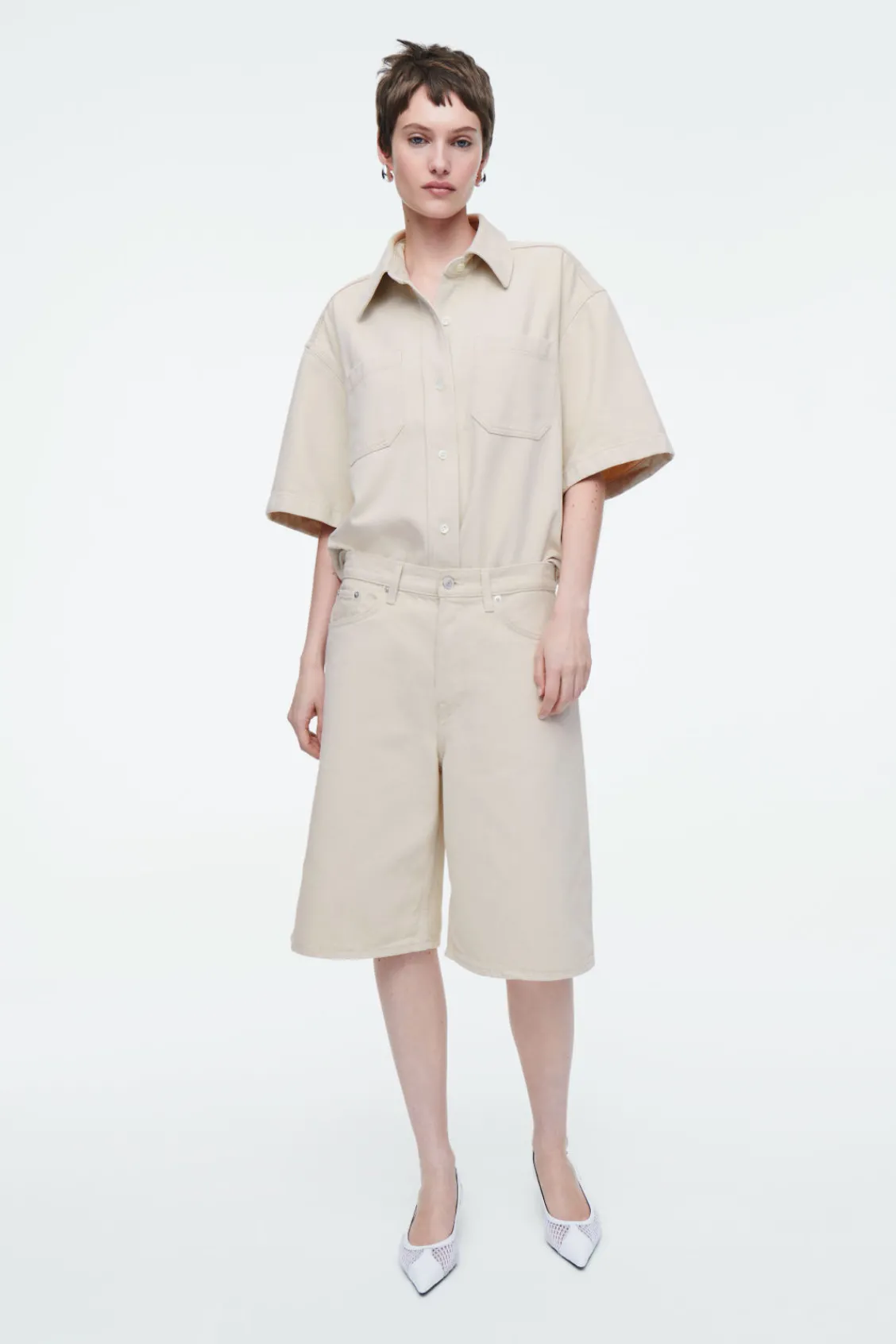COS LONGLINE DENIM SHORTS-Women Pants