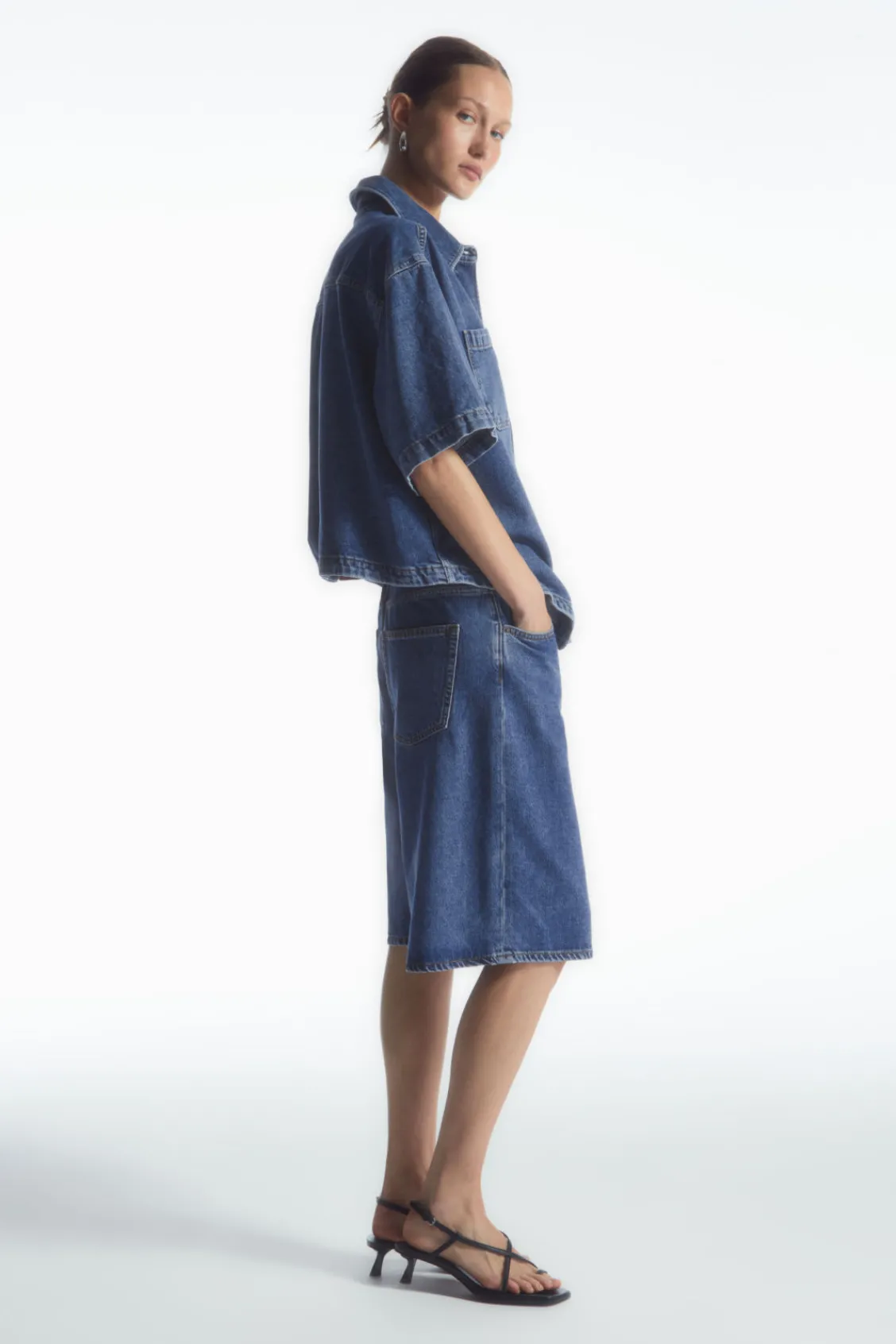 COS LONGLINE DENIM SHORTS-Women Pants
