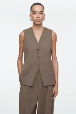COS LONGLINE TAILORED TWILL VEST-Women Vests & Tailoring | Tops