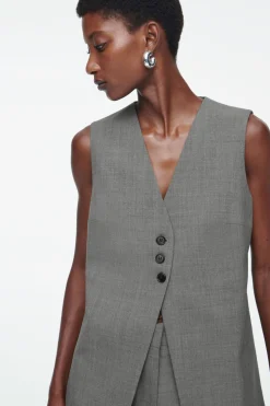 COS LONGLINE TAILORED TWILL VEST-Women Vests & Tailoring | Tops