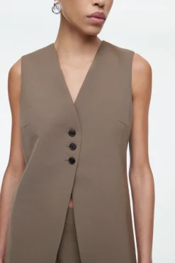 COS LONGLINE TAILORED TWILL VEST-Women Vests & Tailoring | Tops
