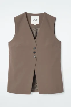 COS LONGLINE TAILORED TWILL VEST-Women Vests & Tailoring | Tops