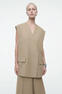 COS LONGLINE WOOL-BLEND TWILL VEST-Women Vests & Tailoring | Tops