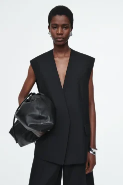 COS LONGLINE WOOL-BLEND TWILL VEST-Women Tops | Vests & Tailoring