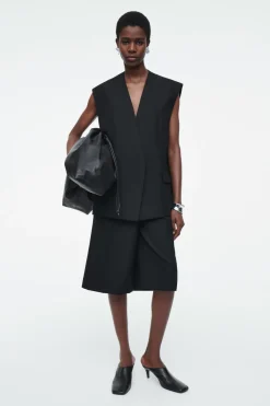 COS LONGLINE WOOL-BLEND TWILL VEST-Women Tops | Vests & Tailoring
