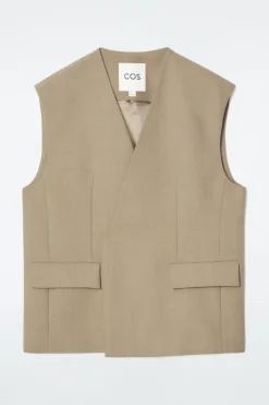 COS LONGLINE WOOL-BLEND TWILL VEST-Women Vests & Tailoring | Tops