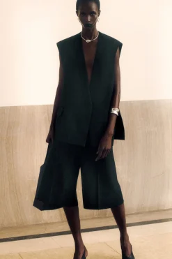 COS LONGLINE WOOL-BLEND TWILL VEST-Women Tops | Vests & Tailoring