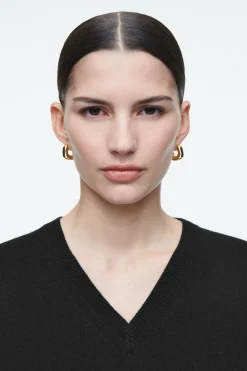 COS MINI CHUNKY SQUARED HOOP EARRINGS-Women Jewelry
