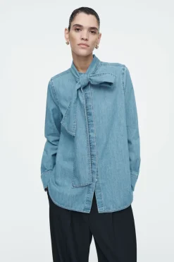 COS NECK-TIE DENIM BLOUSE-Women Shirts & Blouses | Tops