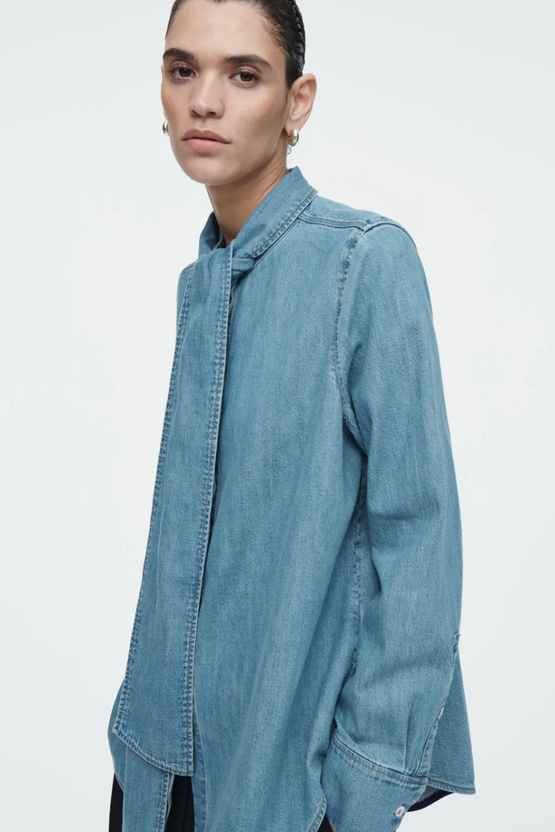 COS NECK-TIE DENIM BLOUSE-Women Shirts & Blouses | Tops