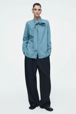 COS NECK-TIE DENIM BLOUSE-Women Shirts & Blouses | Tops