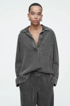 COS OPEN-COLLAR DENIM SHIRT-Women Shirts & Blouses | Tops