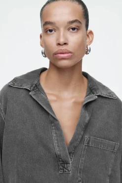 COS OPEN-COLLAR DENIM SHIRT-Women Shirts & Blouses | Tops