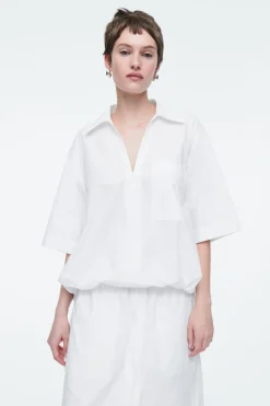COS OPEN-COLLAR DRAWSTRING BLOUSE-Women Shirts & Blouses | Tops