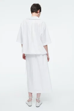 COS OPEN-COLLAR DRAWSTRING BLOUSE-Women Shirts & Blouses | Tops