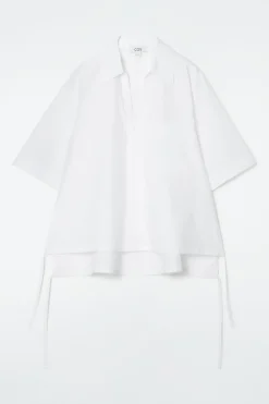 COS OPEN-COLLAR DRAWSTRING BLOUSE-Women Shirts & Blouses | Tops