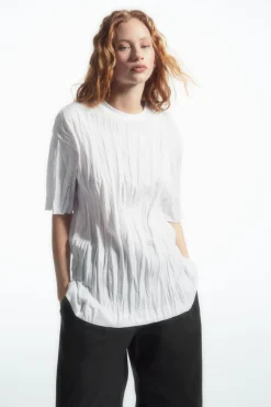 COS OVERSIZED CRINKLED JERSEY T-SHIRT-Women T-Shirts | Tops