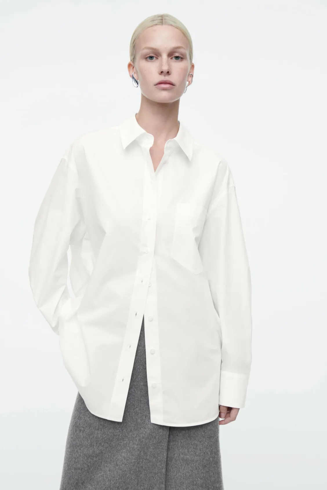COS OVERSIZED CURVED-HEM SHIRT-Women Shirts & Blouses | Tops