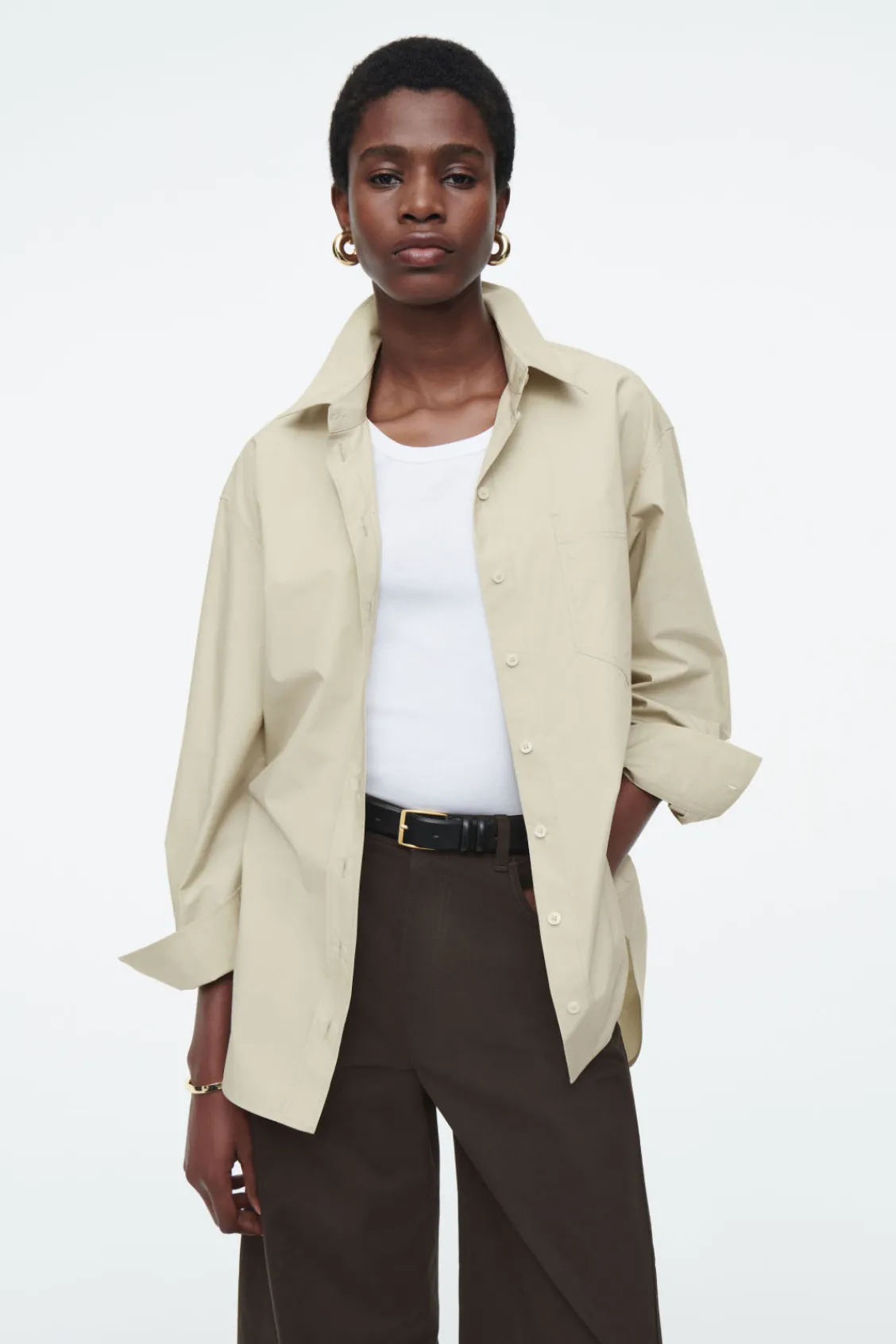 COS OVERSIZED CURVED-HEM SHIRT-Women Shirts & Blouses | Tops
