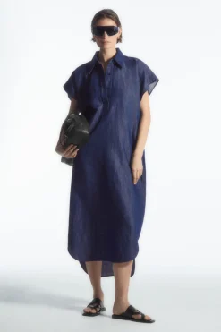 COS OVERSIZED DENIM MIDI SHIRT DRESS-Women Dresses & Jumpsuits