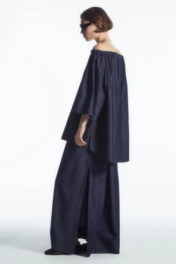 COS OVERSIZED DENIM OFF-THE-SHOULDER BLOUSE-Women Shirts & Blouses | Tops