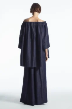 COS OVERSIZED DENIM OFF-THE-SHOULDER BLOUSE-Women Shirts & Blouses | Tops