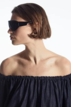COS OVERSIZED DENIM OFF-THE-SHOULDER BLOUSE-Women Shirts & Blouses | Tops