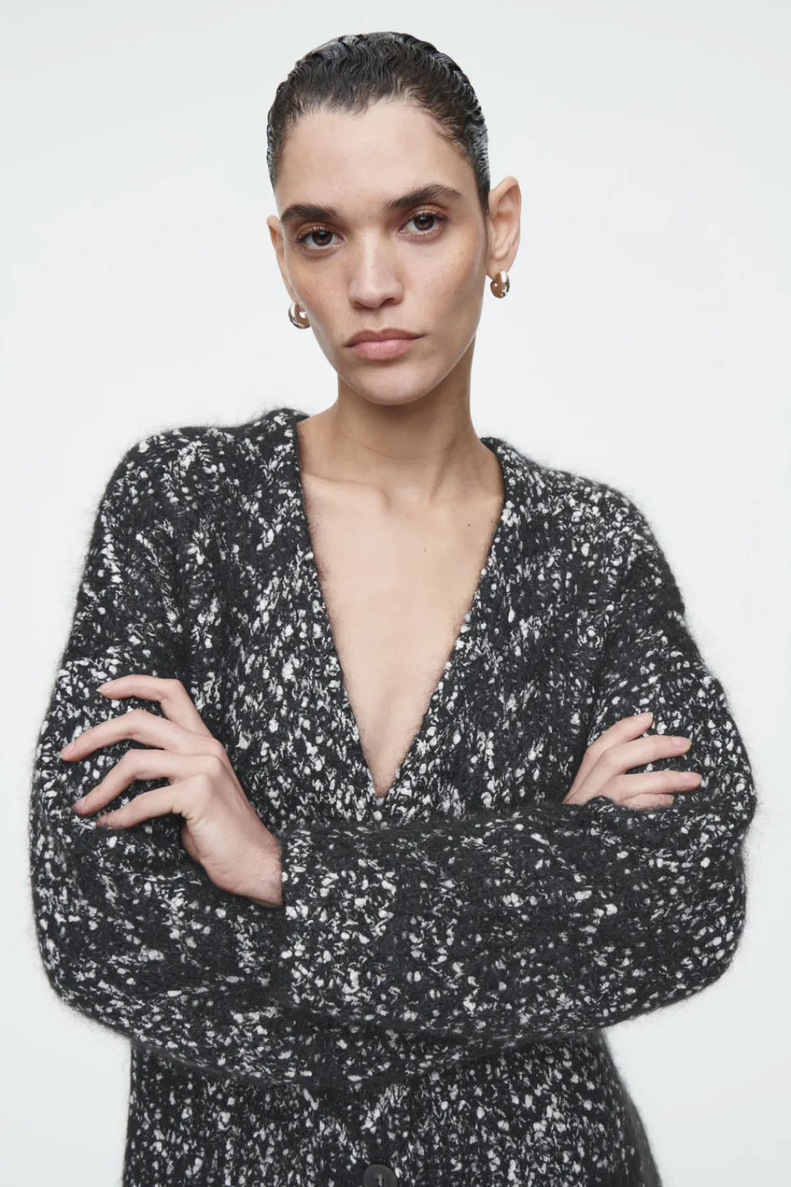 COS OVERSIZED HERRINGBONE MOHAIR-BLEND CARDIGAN-Women Sweaters & Cardigans